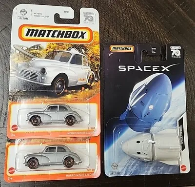 Matchbox 2023 (2×) Morris Minor Saloon & (1×) Space X VHTF! • $9