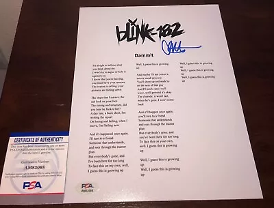 Matthew Matt Skiba Blink 182 Dammit Signed Lyric Sheet PSA A • $99.99