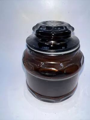 Vintage Apothecary Jar Dark Brown Amber Glass Seal Lid Canister 4” • $7.99