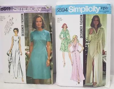 Simplicity 5911 + 6894 Pattern Vintage DESIGNER Dress Lot Misses 14 Bust 36  CUT • $7.99