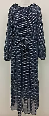 M&S Collection Women's Dress Size 10 Navy Mix Spotted Chiffon Maxi Used F1 • £6.99