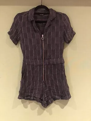 Top Shop Playsuit Size 10 Check Design Metal Zip Front Has Pockets Is Adorable • £15