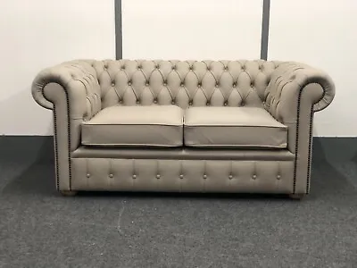 Chesterfield 2 Seater Sofa In Stone Grey Genuine Leather (Brand New) • £850