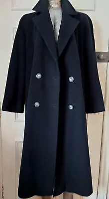 £49.99 • Buy First Avenue Maxi Coat Wool Cashmere Full Ankle Length Navy Blue Vintage Size 14