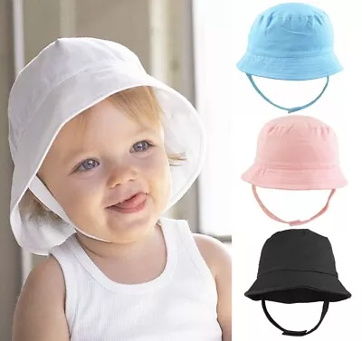 Newborn Kids 100% Cotton Bucket Hats Summer Shade Childrens Sun Protection Cap • £4.99