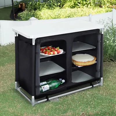 Folding Camping Table Aluminium Storage Kitchen Unit Outdoor Cook Station W/ Bag • £58.95