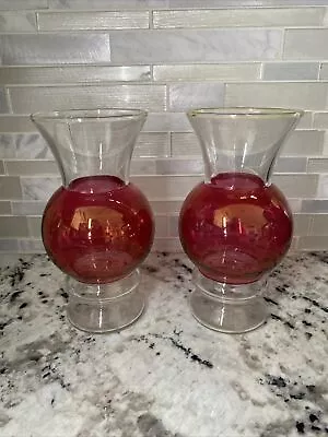 Vintage Pair Bartlette Colllins Vases 6  Red Center • $15