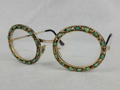 $750 • Buy ULTRA RARE Christian Dior By Tura Enameled Jeweled Eye Glasses Vintage Turquoise