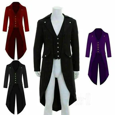 Medieval Tailcoat Jacket Costumes For Men Gothic Victorian Ringmaster Tail Coat • £13.97