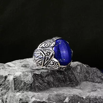 Silver Natural Lapis Lazuli Ring 925k Men Handmade Lapis Ring Ottoman Ring • $155