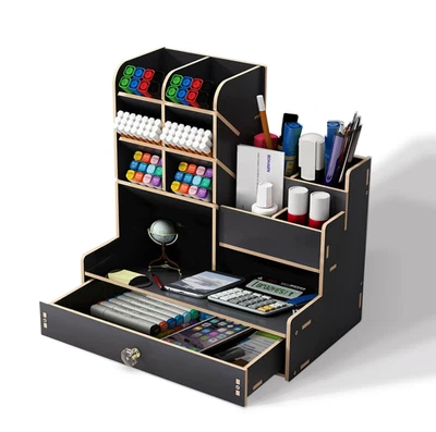 £9.99 • Buy Wooden Pen Pencil Storage Holder Office Study Desk Organizer Table Box Tidy Case