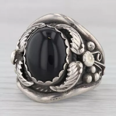 Vintage Native American Navajo Lee Brown Onyx Sterling Silver Ring Size 11.5 • $59.99