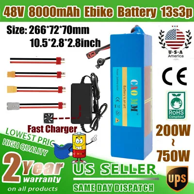 $107.86 • Buy 48V 8AH Ebike Battery Pack For 200W-750W Electric Bicycle Scooter Motor 13S3P US