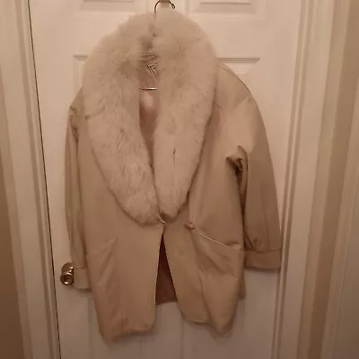 J. Percy For Marvin Richards Cream Leather Coat Silver Fox Fur Collar Shawl • $110