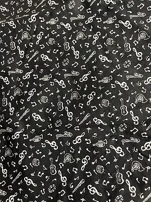 New 2/3 Yard Black And White Music Notes Cotton Fabric 24  X 26  Sewing Quilting • $10