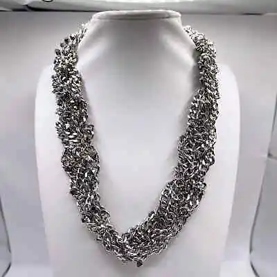 $14.99 • Buy Zara Necklace Silver Tone Chunky Statement Twist 17  Costume Fashion Jewelry