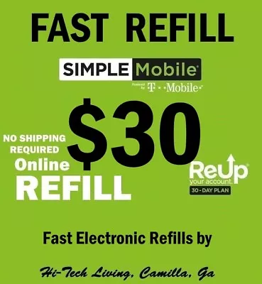 $30 Simple Mobile Prepaid Fastest Refill Re-up Direct Trusted Usa Seller  • $34.75