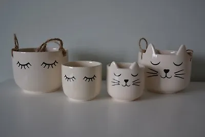 £7.95 • Buy Cats Whiskers / Eyelash Hanging Plant Pot Planter - Ceramic Indoor House Face