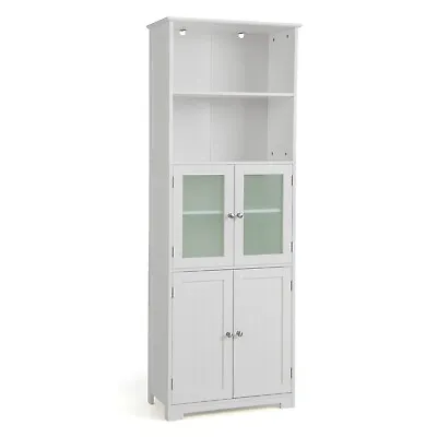 Wood Tall Storage Cabinet 2 Doors Display Organizer Freestanding Pantry Cupboard • £84.95
