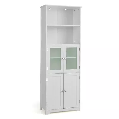 Wood Tall Storage Cabinet 2 Doors Display Organizer Freestanding Pantry Cupboard • £84.95