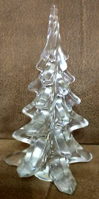 $20 • Buy SILVESTRI Clear Crystal Art Glass Christmas Village Twist Top Pine Tree 6-1/2 