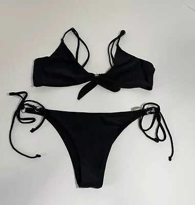 Zaful String Bikini Set Size 8 Black  82%Nylon  18%Spandex Unpadded Pre-Owned  • $19.50