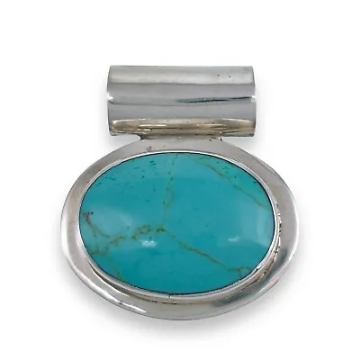 Vintage Mexico Sterling Silver 925 Oval Blue Magnesite Slide Pendant • $70