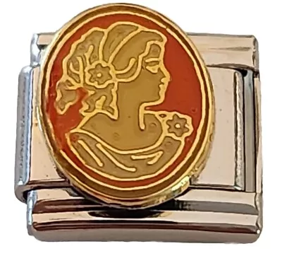 $3.95 • Buy Venus Orange And Gold Trim Enamel Italian Charm 9mm Bracelet Link Gift