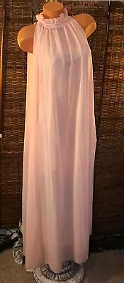 Glamorous Peach Chiffon Vintage Style High Neck Formal Layer Gown Dress Sz M/L  • $19.99