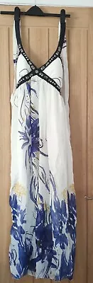 NWT White/Blue Floral Halter Neck Maxi Dress Size 10 • £12.99