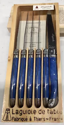 Jean Dubost Laguiole 6-Piece Steak Knives Blue Color Handle. Made In France • $65