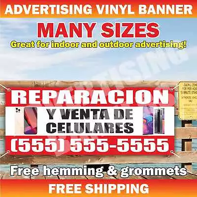REPARACION Y VENTA DE CELULARES  Advertising Banner Vinyl Mesh Sign CELL PHONES • $49.95