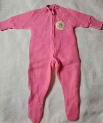 VINTAGE Fleece Footed Pajamas Sleeper Pink Footie Girls 6 Mos 1980s Bunny Fuzzy • $12.50