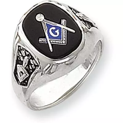 14K White Gold Onyx Masonic Mens Ring Jewelry Sz 10 • $594.52