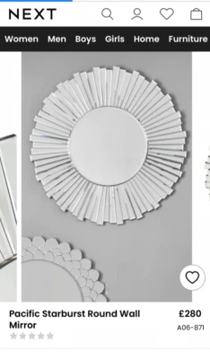 £80 • Buy NEXT Round Glass Starburst Mirror