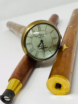 Wooden Walking Stick Cane Rare Brass Watch Design Golden Antique Head Vintage • $53.19