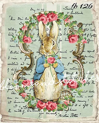 Shabby Chic Vintage Beatrix Potter Peter Rabbit 1 Print On Fabric Block Fb 126 • $16.84