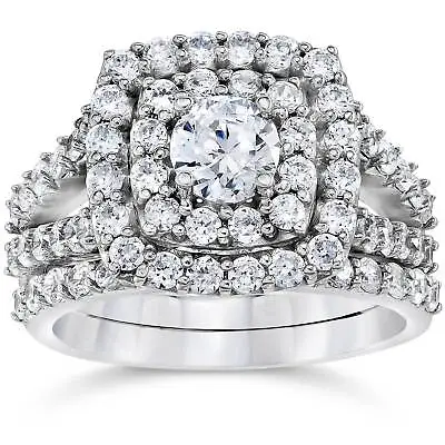 2 Ct Diamond Cushion Halo Engagement Matching Wedding Ring Set White Gold • $999.99