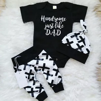 3PCS Newborn Set Kid Baby Boy Clothes Jumpsuit Romper Bodysuit Pants Hat Outfits • $11.99