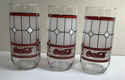 Set Of Three COCA-COLA Vintage Stained Glass Tiffany Style Drinking Glasses • $12