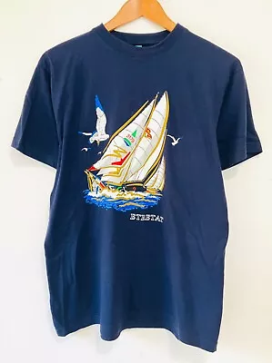 VINTAGE 1980s 80s Nautical Ship T-Shirt Men’s T-Shirt Men’s Top Size M 40” • £9.99