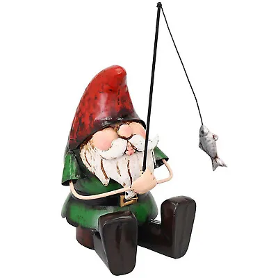 Primus Hand Painted Metal Garden Gnome Fishing Ornament Quirky Gift Idea PQ5030 • £24.99