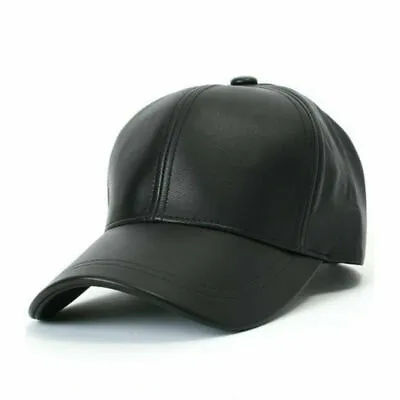 Unisex Black 100% Sheep Leather Mens Baseball Cap Golf Adhesive Strap Biker Hat  • £10