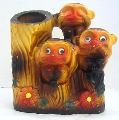 Monkey Planter Googly Eyes Vintage See No Evil Speak No Evil Hear No Evil • $29.99