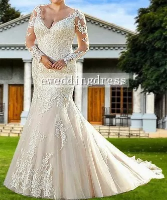 $300.30 • Buy Plus Size Long Sleeves Wedding Dress Bridal Gown Custom Size 6-8-10-12-14-16 18+