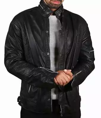 Men's Leather Jacket Genuine Lambskin Leather Daft Punk Electroma Black Jacket • $125.77