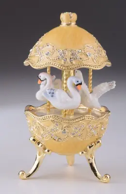 Keren Kopal Yellow Carousel Egg & Royal Swans Decorated With Austrian Crystals • $153