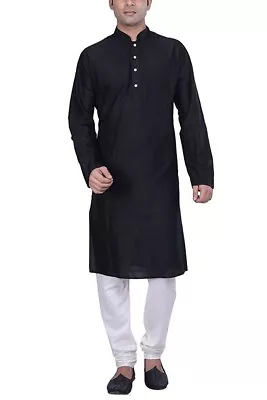 Men's Plain Standard Quality Black Kurta With White Chudidar Pajami Cotton Suit1 • £21.62