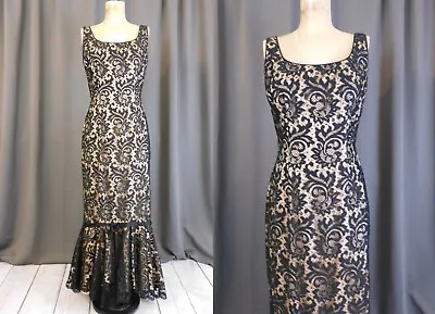 Vintage Black Lace Party Dress Fitted Cha Cha 1960s 34 Inch Bust Bernice Mottz • $80
