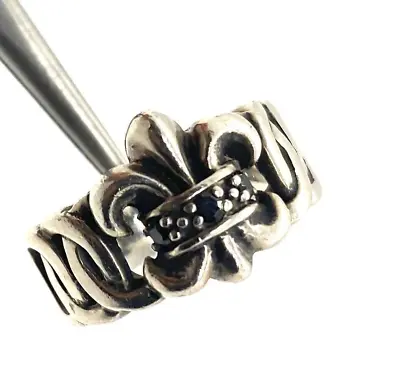 Mens French Fleur De Lis Black CZ Sterling Silver 925 Biker Ring Size 7 Unisex • $68